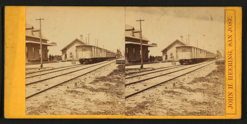 Stereoscope of the first San Jose Depot, by John H Hering, Robert N Dennis collection.