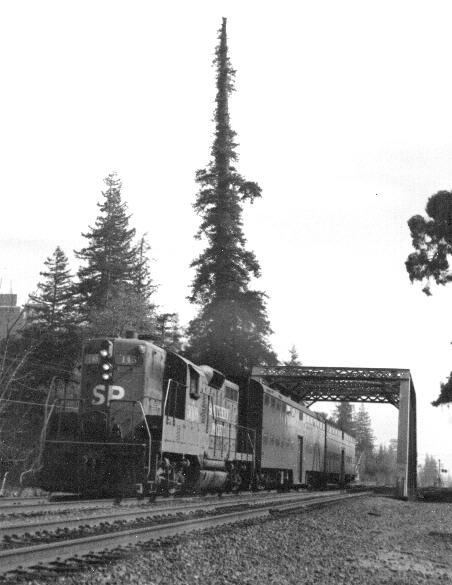 SP diesel locomotive at El Palo Alto tree