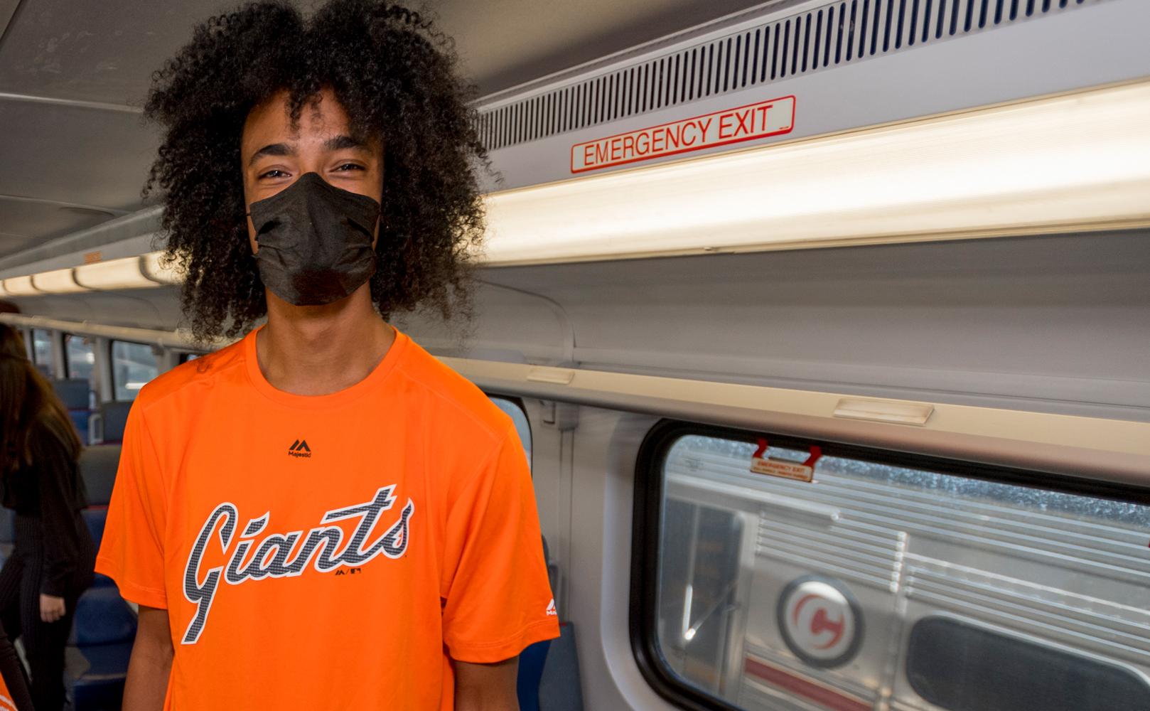 Giants fans on the train