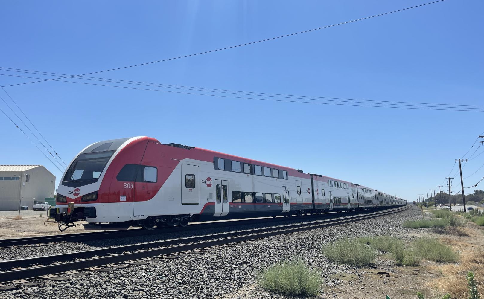 Electric Trainsets 3 and 4 arrive at Caltrain. August 2022.