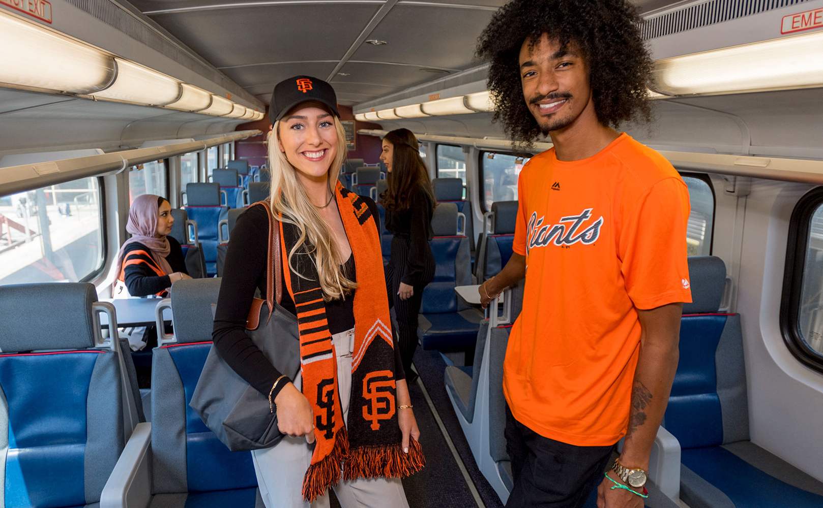 Sports fans in the train