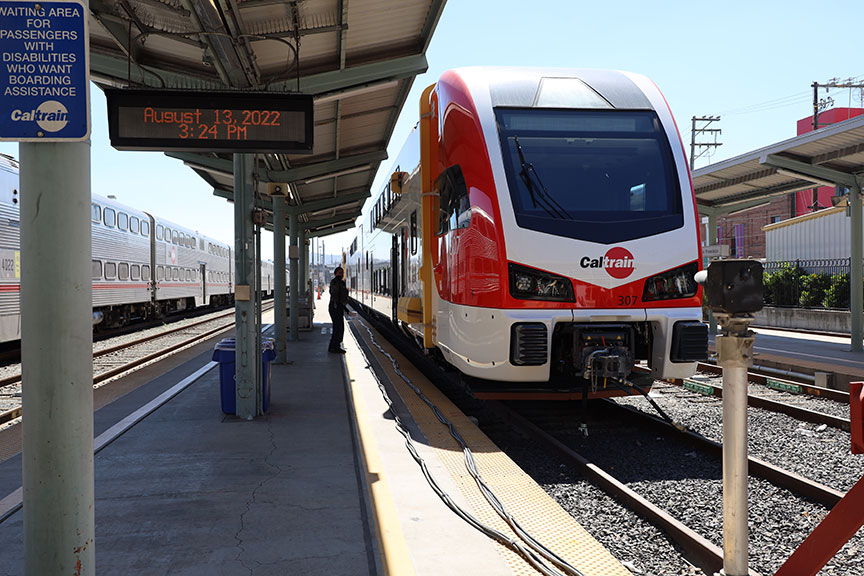Passenger waiting to board the Caltrain.