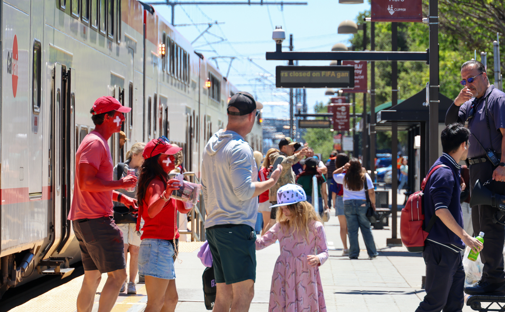 Crowd of World Cup fans at Mountain View Station