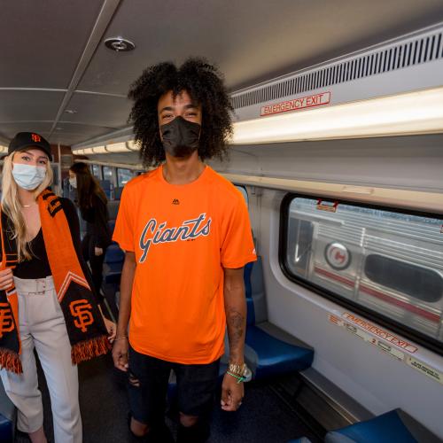 Giants fans on the train