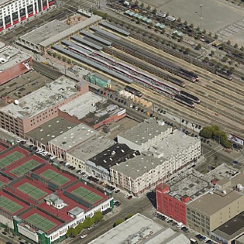Overhead picture of the San Francisco Railyard