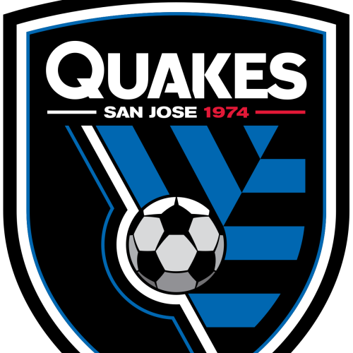 San Jose Earthquakes logo, a shield in blue and black with a soccer ball in the middle
