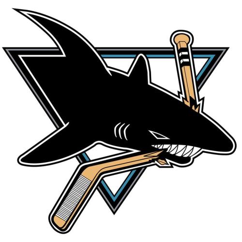 San Jose Sharks logo, in which a black shark is eating a hockey stick
