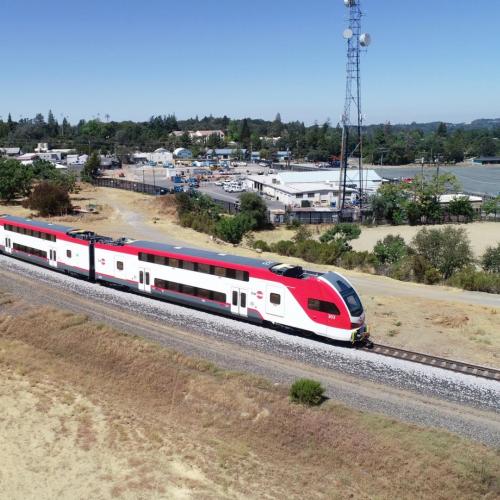 Electric Trainsets 3 & 4 arrive at Caltrain. August 2022.