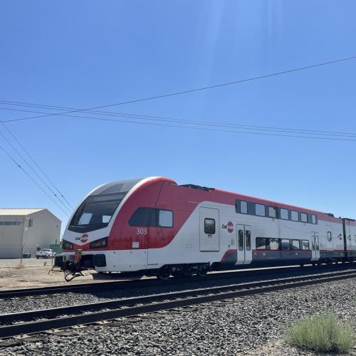 Electric Trainsets 3 & 4 arrive at Caltrain. August 2022.