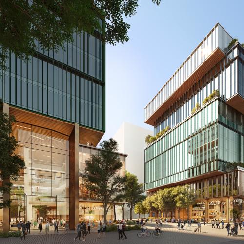 Rendering of buildings for the future Diridon Transit Oriented Development Project
