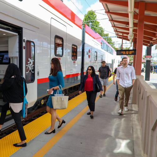 Passengers boarding train