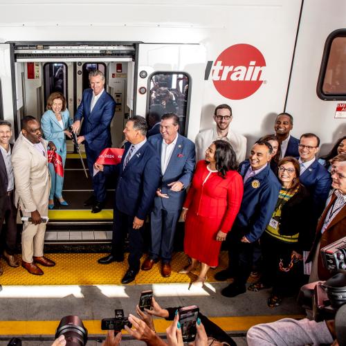 Ribbon cutting for first ever electric Caltrain service 