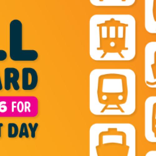Logo of All Aboard Bay Area Transit Day including smaller logos of various forms of public transit