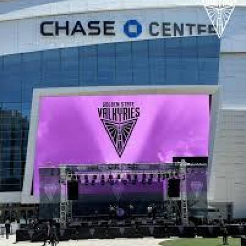 Golden State Valkyries logo in front of Chase Center