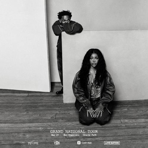 Kendrick Lamar and SZA posing in black and white