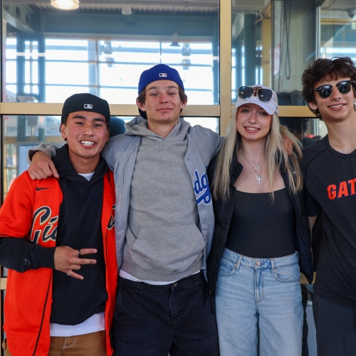 Giants and Dodgers fans at San Francisco Station
