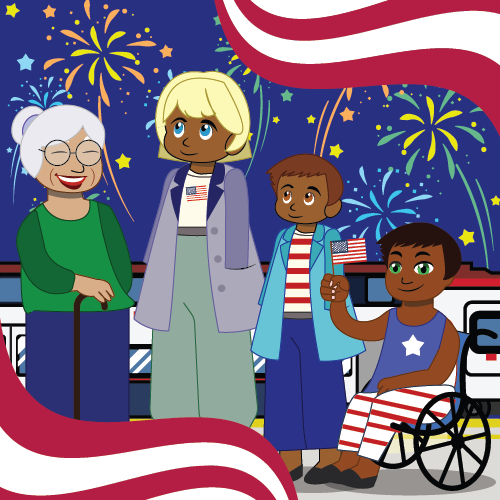 Illustration of people watching a fireworks display