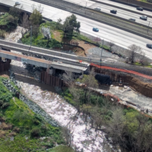 overhead view of Guadalupe River and Bridge