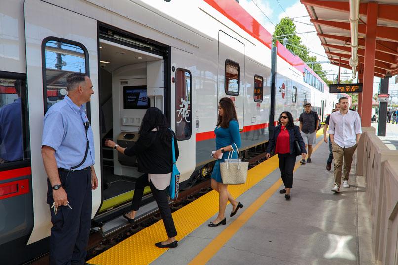 Passengers boarding train