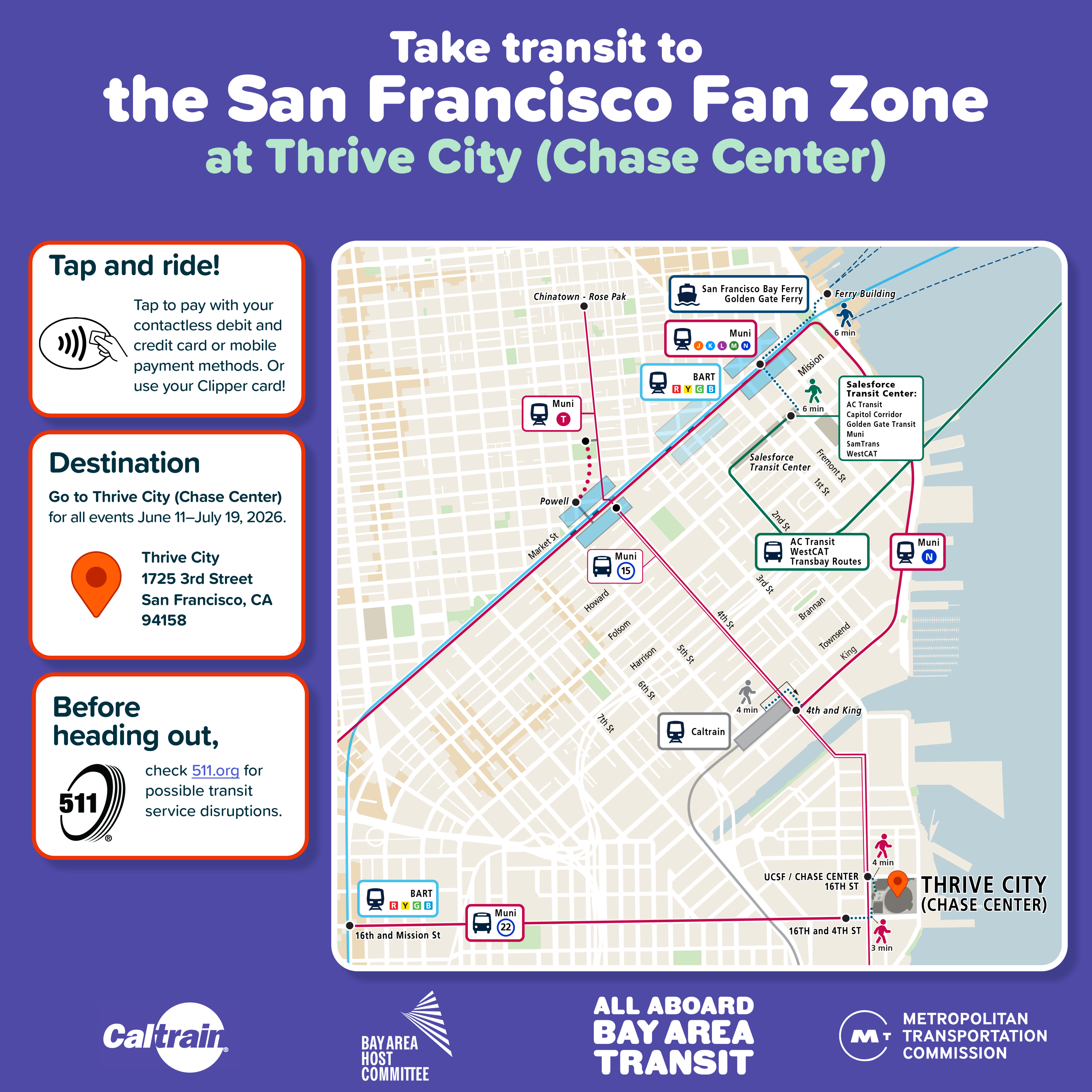 Map of transit agencies to take to Thrive City at Chase Center