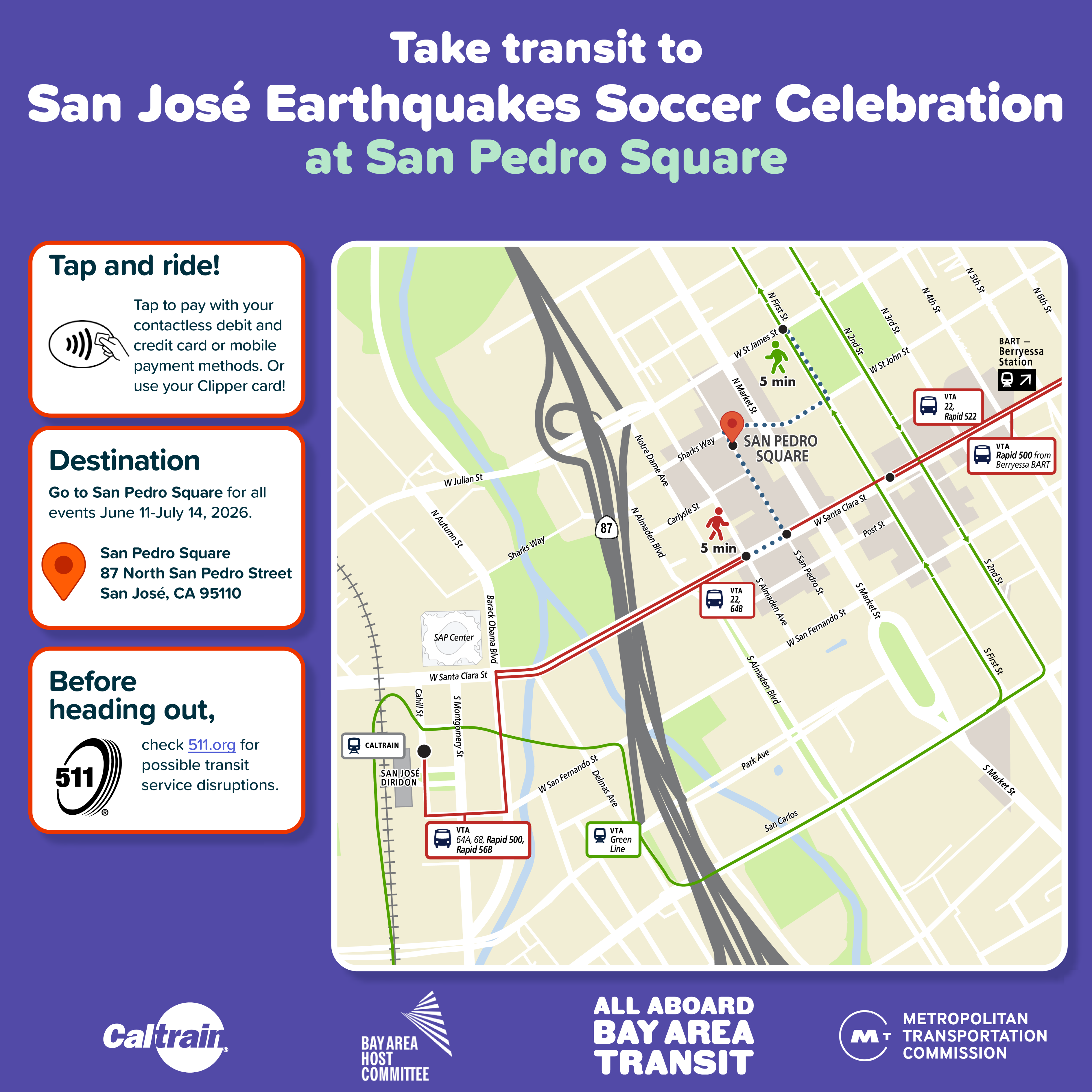 Map of transit agencies to take during FIFA World Cup 26 to San Pedro Square